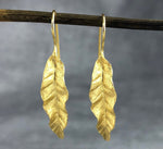 Long Leaves Earrings 925 Sterling Gold Plated Nature Jewelry Gift Idea - Ear925-108