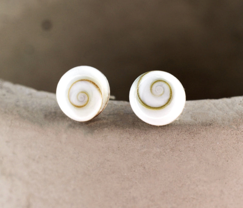 Shiva Eyes Mini Stud Earrings - 925 Sterling Silver Minimalist Shell Ocean Maritime Jewelry - Ear925-77