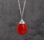 Jade drops Silver chain - 925 Sterling pomegranate Crystal Red gemstone necklace - K925-42