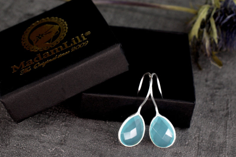 Aquamarin Earrings - 925 Sterling Silver Luxurious Gem Earrings - Ear925-105