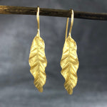 Long Leaves Earrings 925 Sterling Gold Plated Nature Jewelry Gift Idea - Ear925-108