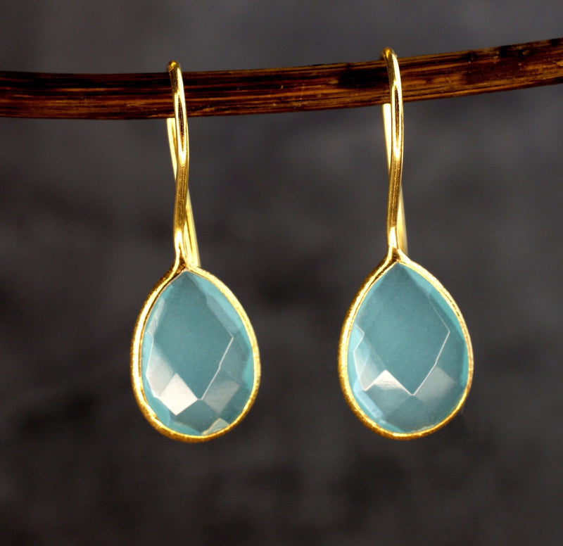 Aquamarine Gold Earrings - 925 Sterling Gilded Luxurious Gem Earrings - Ear925-87