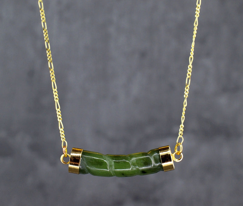 Jade Stab Gold Chain - 925 Sterling Gold Plated Crystal Green Gem Oriental Necklace - K925-93