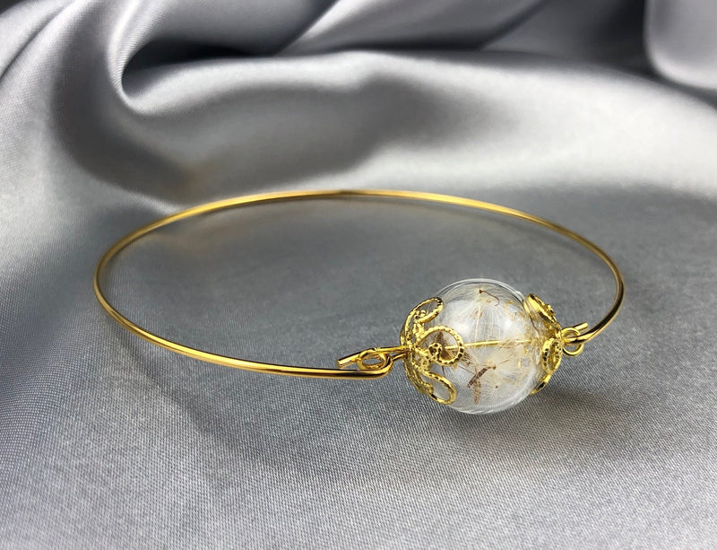 Dandelion Pust Floral Bangle - Gold Gold Plated Terarrium Jewelry - Retar-15