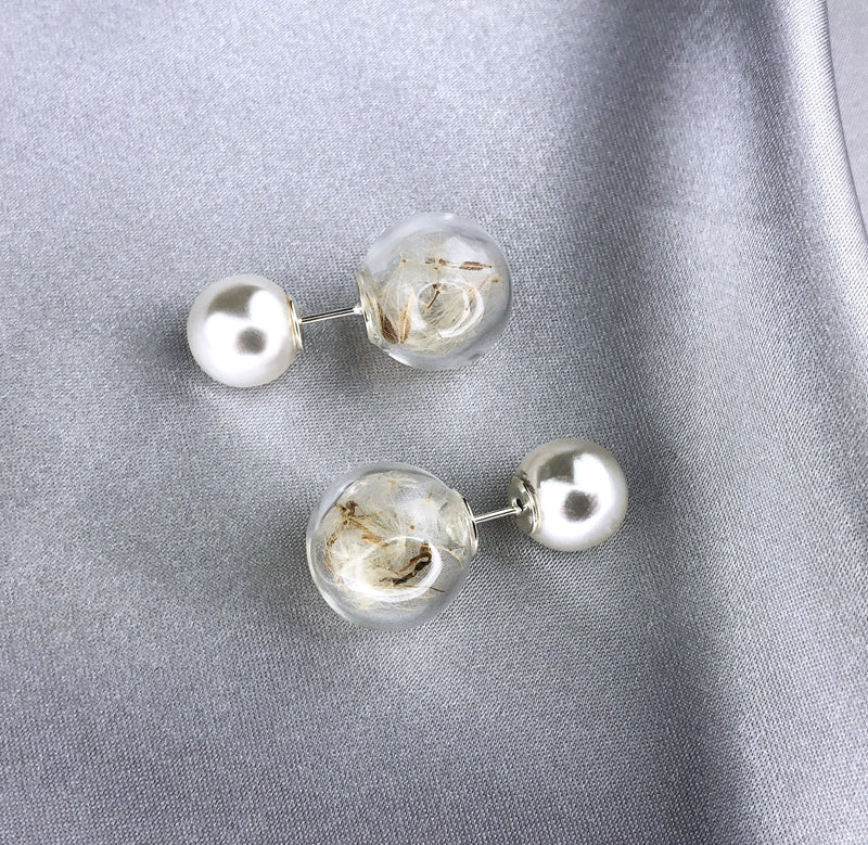 Double Ear Plugs Beads and Pusteblumen-Elegant Terrarium Botanical Ear Studs-VINOHR-62