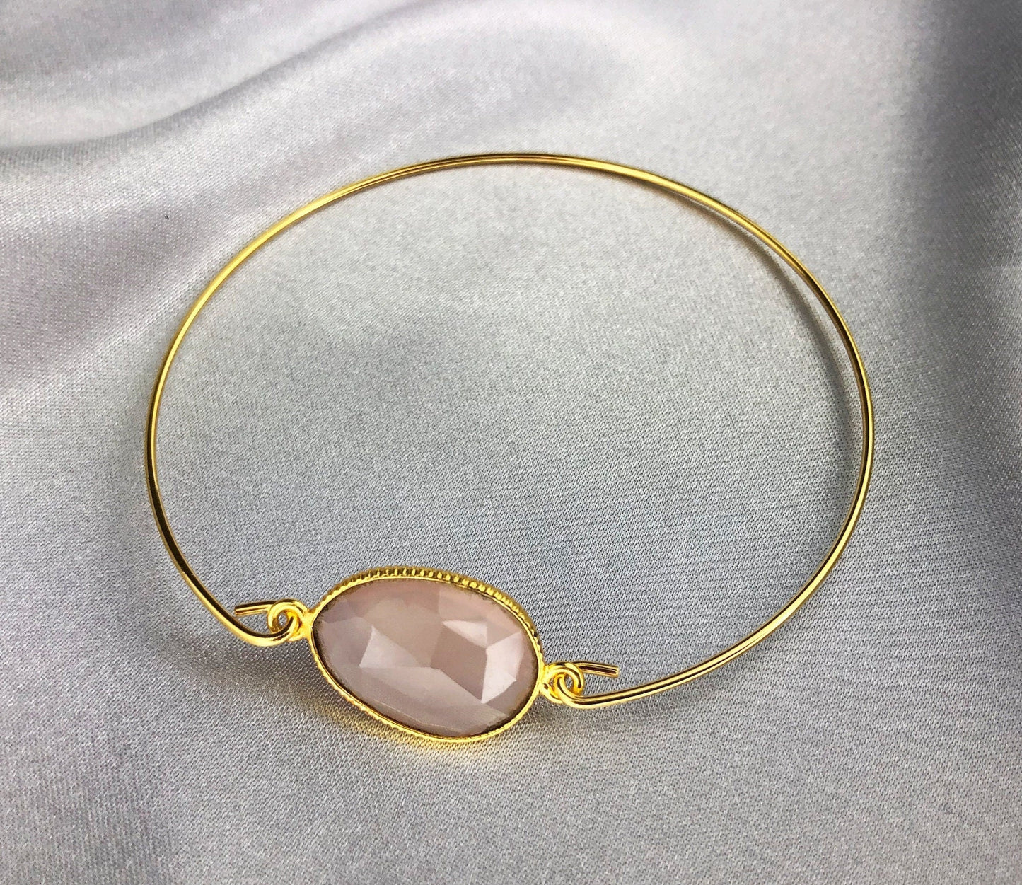 Rose Quartz Bangle - Gold Plated Gemstone Jewelry Retarm-26