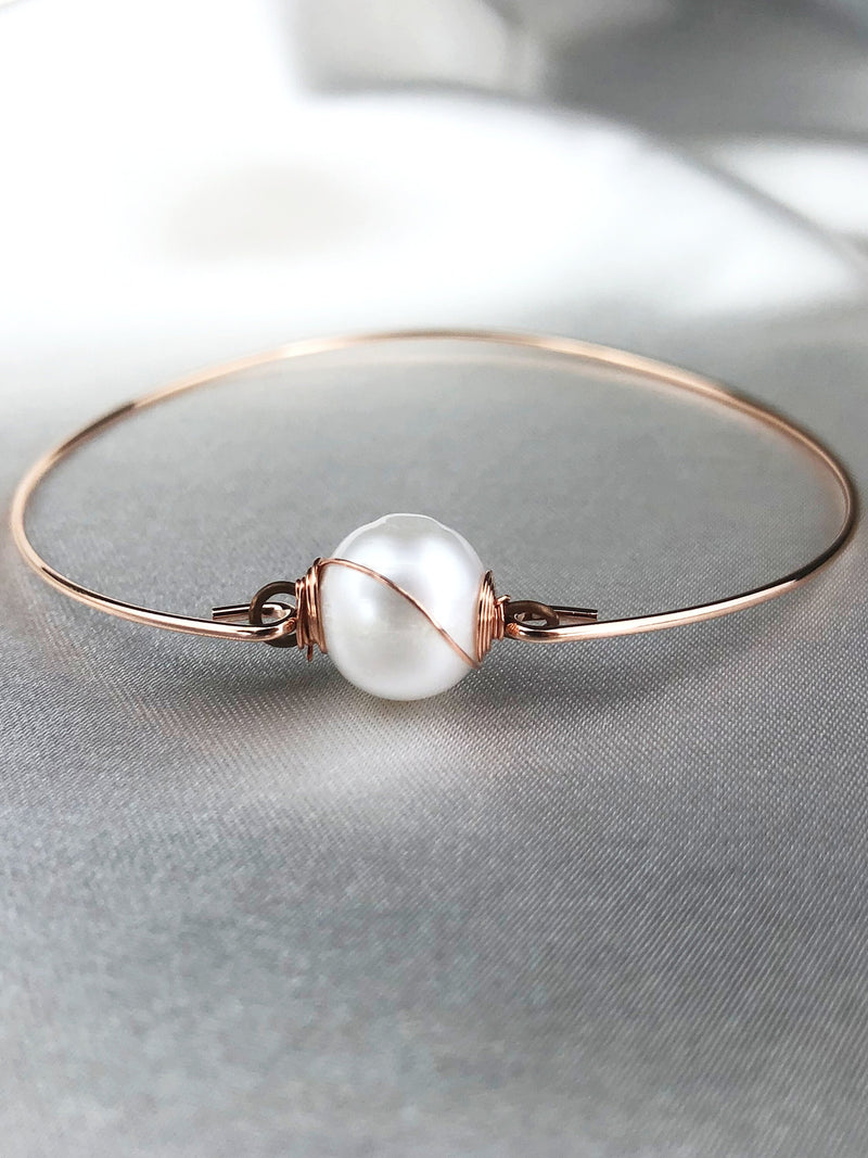 Freshwater Pearl Bangle - Rosegold Gold Plated Real Pearl Bridal Bridesmaid Wedding Bridal Jewelry - Retremm-19