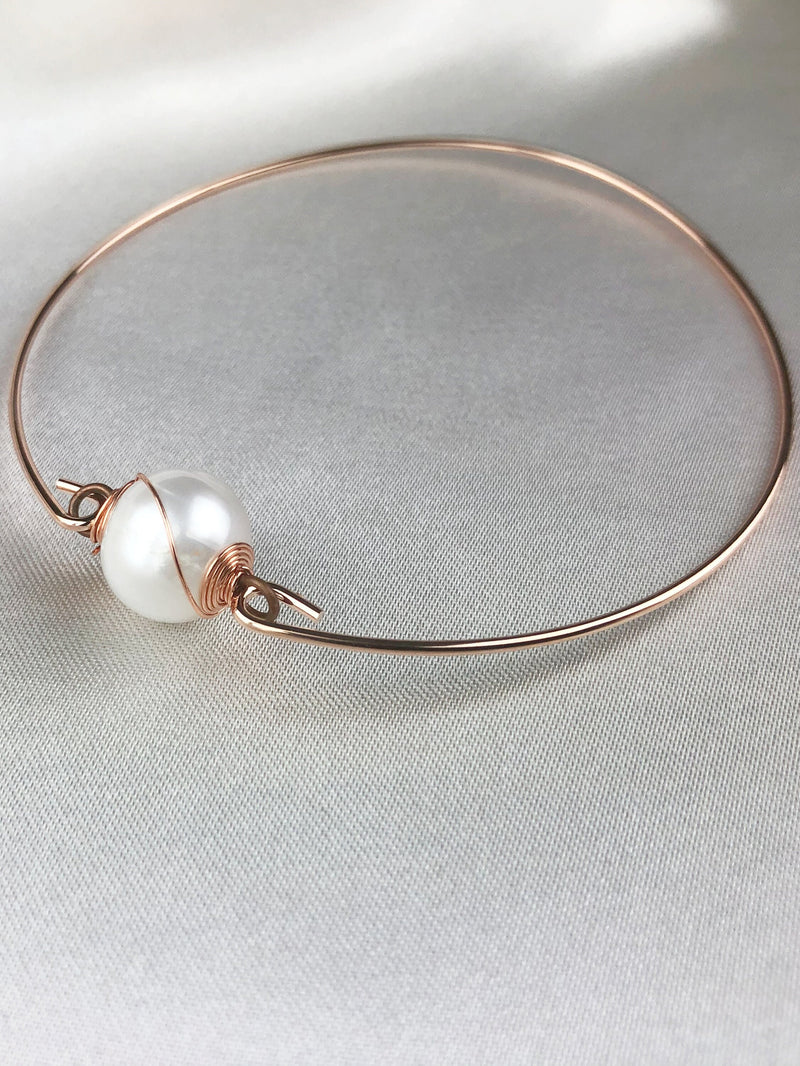 Freshwater Pearl Bangle - Rosegold Gold Plated Real Pearl Bridal Bridesmaid Wedding Bridal Jewelry - Retremm-19