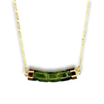 Jade Stab Gold Chain - 925 Sterling Gold Plated Crystal Green Gem Oriental Necklace - K925-93