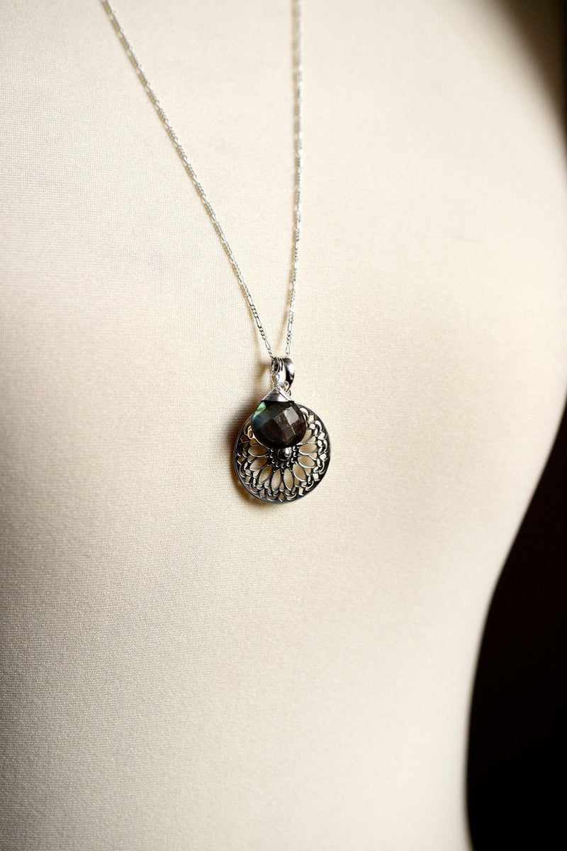 Labradorite Gemstone Mandala Jewelry Set - 925 Sterling Silver Meditation Chain - K925-118