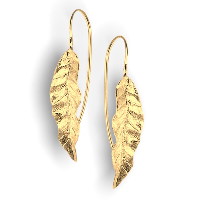 Long Leaves Earrings 925 Sterling Gold Plated Nature Jewelry Gift Idea - Ear925-108