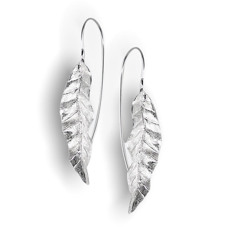 Long Leaves Earrings-925 Sterling Silver Earrings-Elegant Naturschmuck-OHR925-122