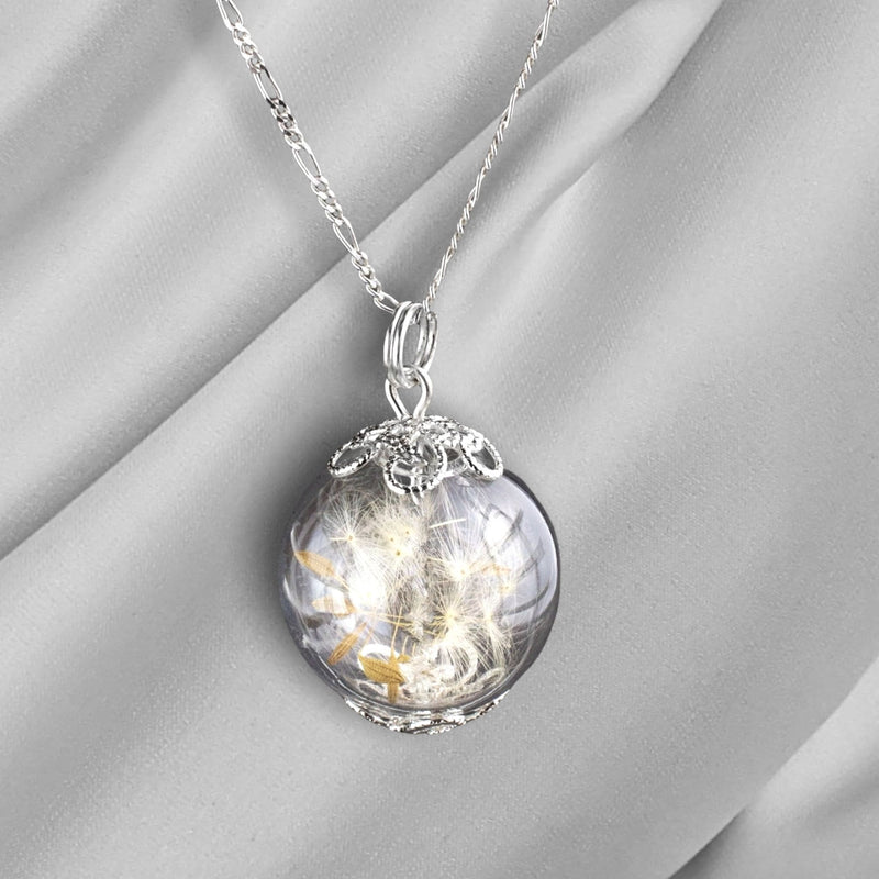 Pusteblumen Seeds Pendant Necklace-925 Sterling Silver Dry Blossom Botanical Chain-K925-15