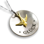 Lucky charm golden swallow engraving chain - 925 sterling silver statement Engraved necklace - K925-113