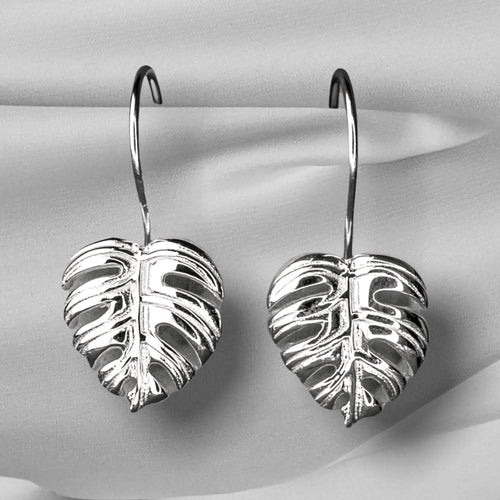 Monstera Leaf Earrings - 925 Sterling Silver Exotic Leaves Earrings - Ear925-115