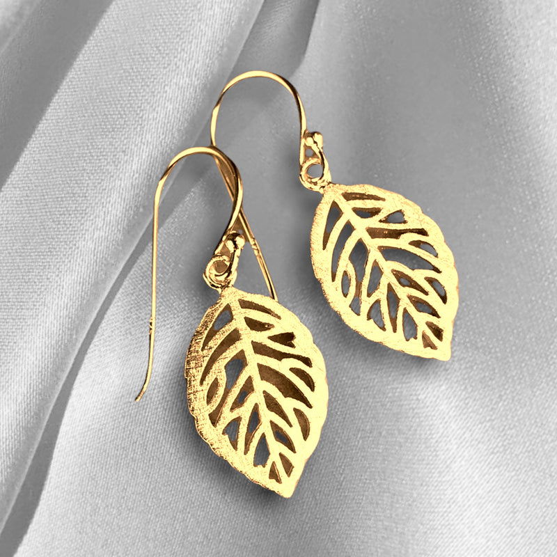 Leaf Earrings-925 Sterling Vergoldet Botanical Drop Earrings-OHR925-14