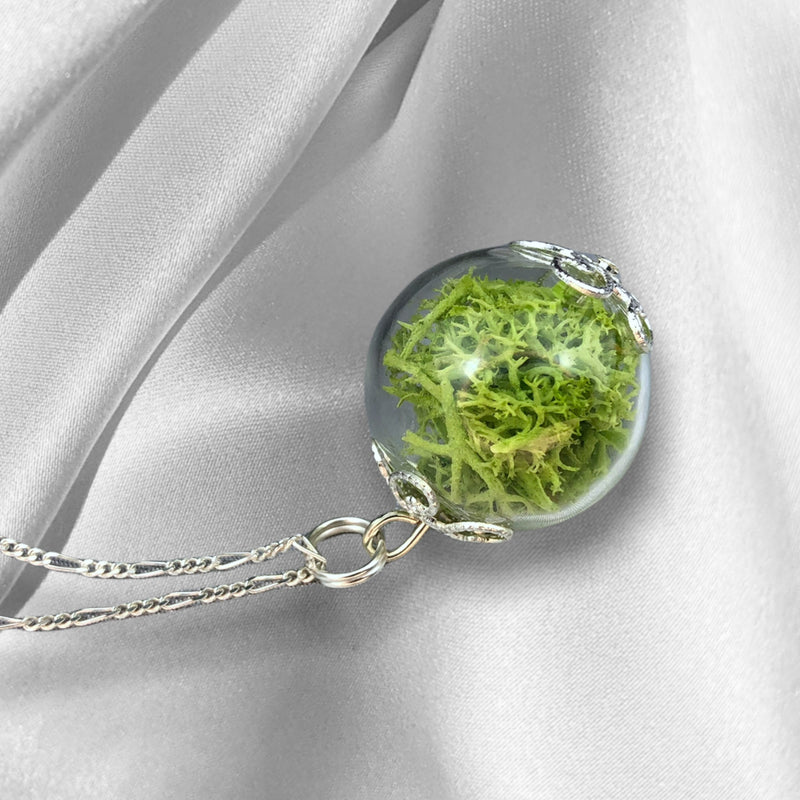 Green Moss Necklace - Terrarium 925 Sterling Silver Botanical Chain - K925-140