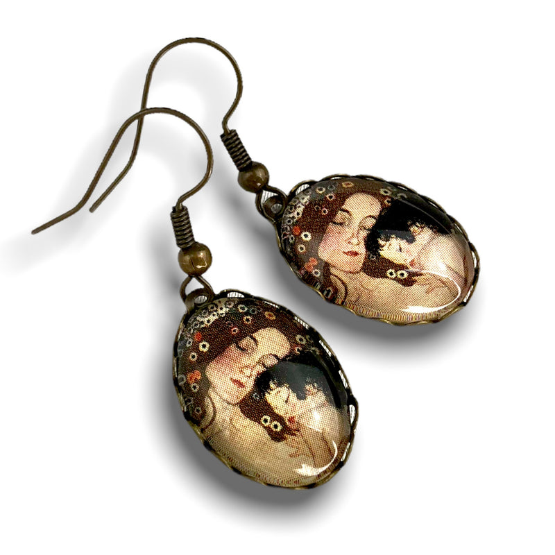 Mother Child Earhanger-Gustav Klimt Painter Bronze Art Lover Vintage Style Earrings-VINOHR-27