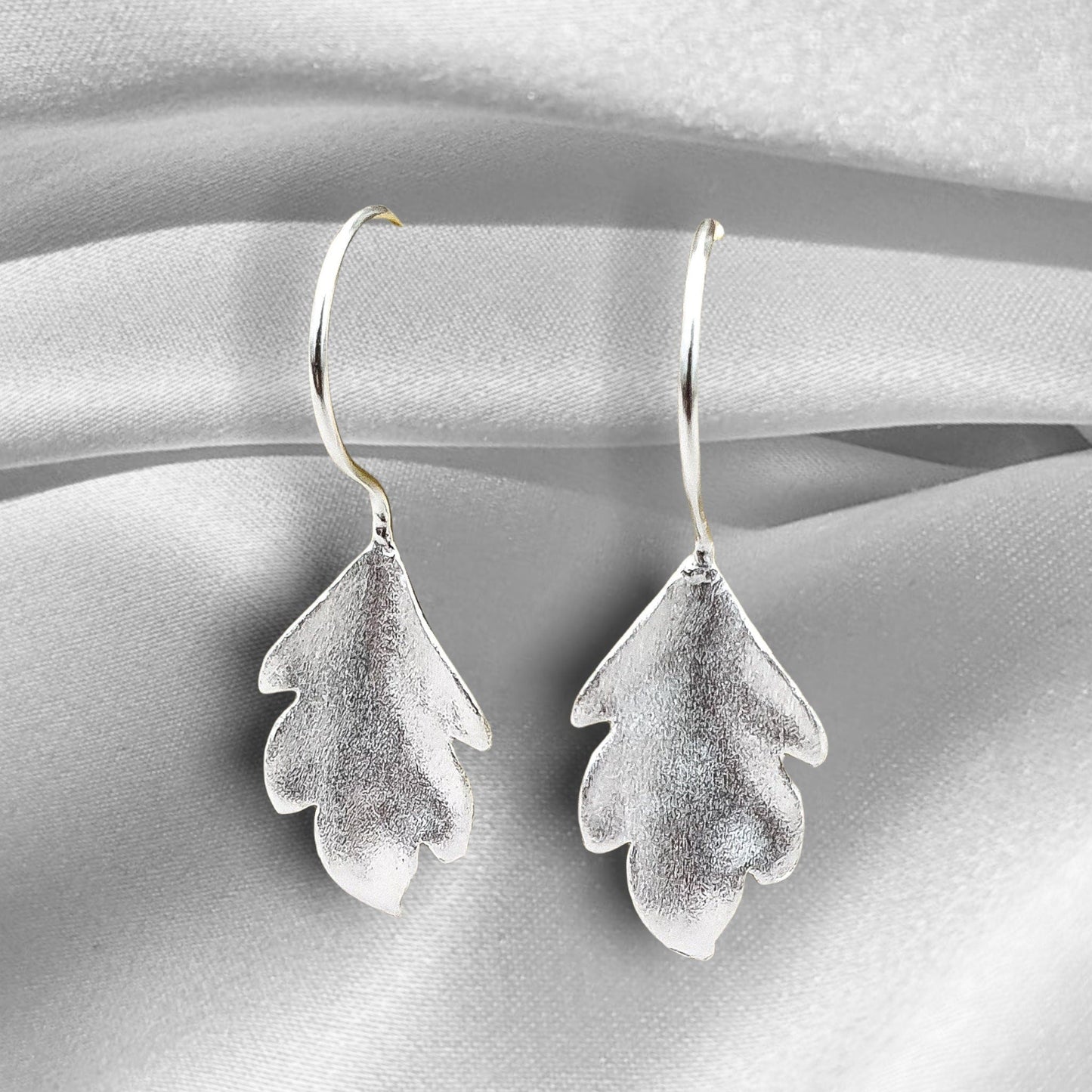Autumn leaves silver earrings - 925 sterling matt leaves 3D earrings - Ear925-30