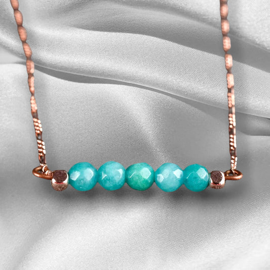 Aquamarin Staff Chain - 925 Sterling Rosegold Gold Plated Gem Necklace