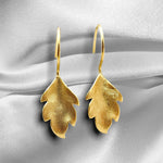 Autumn Leaves Gold Earrings - 925 Sterling Gold Plated Matt Leaf 3D Earrings - Ear925-34