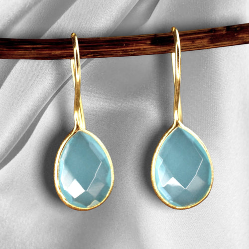 Aquamarine Gold Earrings - 925 Sterling Gilded Luxurious Gem Earrings - Ear925-87