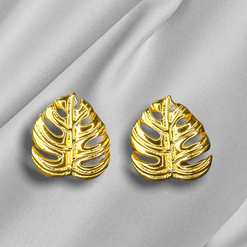 Monstera Leaf Earrings-925 Gold Gold plated Exotic Leaves Earrings-OHR925-76