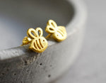 Bee Mini Stud Earrings - 925 Sterling Gold Gilded Earrings - Ear925-98