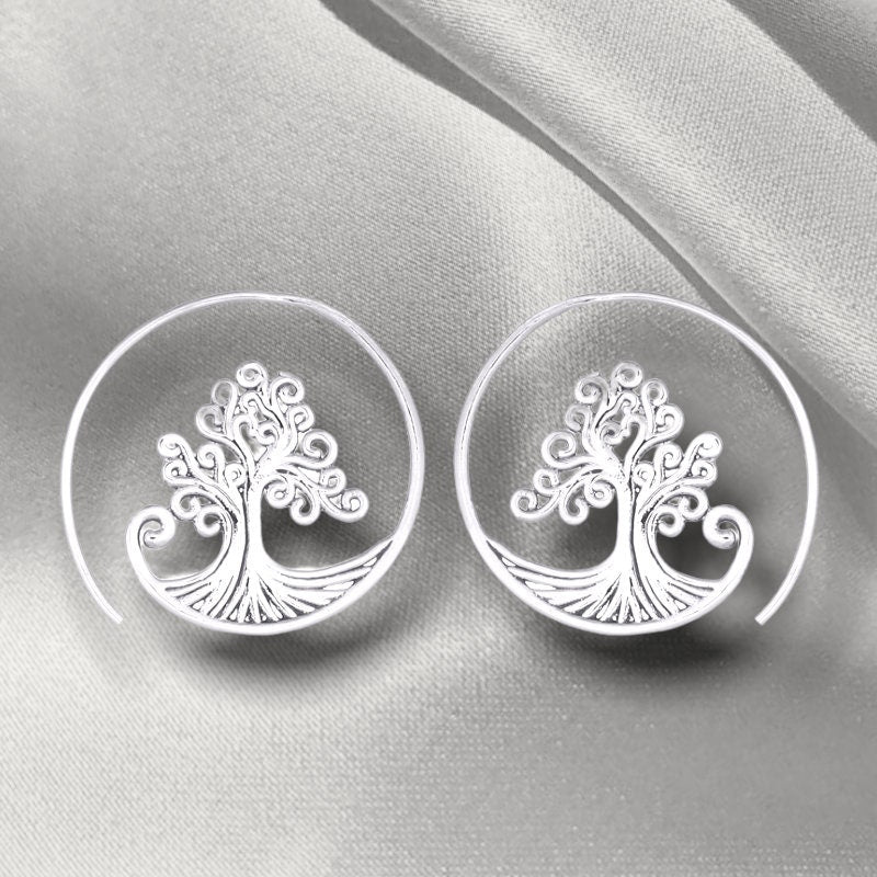 Grob Spiral Earrings - 925 Sterling Silver Tree of Life Earrings Ear 925-79