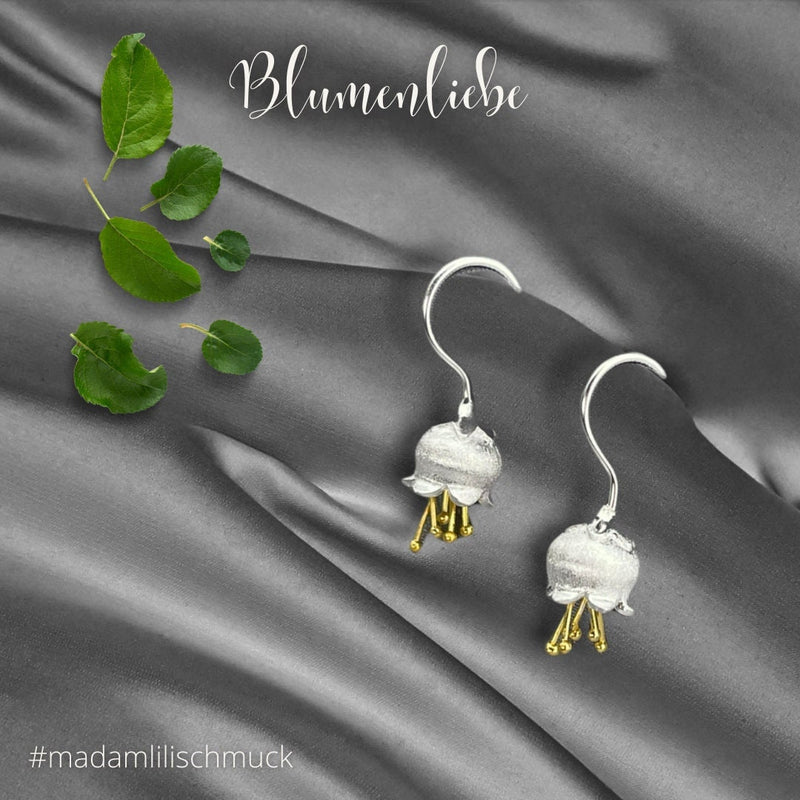 Glockenblumen Bicolor Earrings-925 Sterling Silver Maiglöckchen Botanik Flowers Earrings-OHR925-49