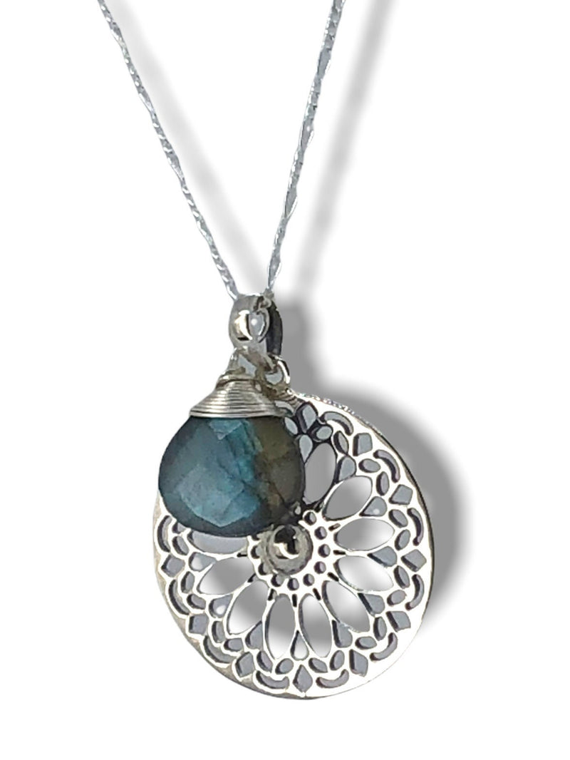 Labradorite Gemstone Mandala Jewelry Set - 925 Sterling Silver Meditation Chain - K925-118