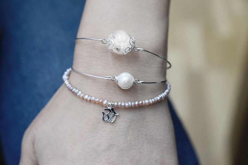 Sweet water pearl bangle - silvered natural pearl wire maritim minimalist jewelry - Retremm-29