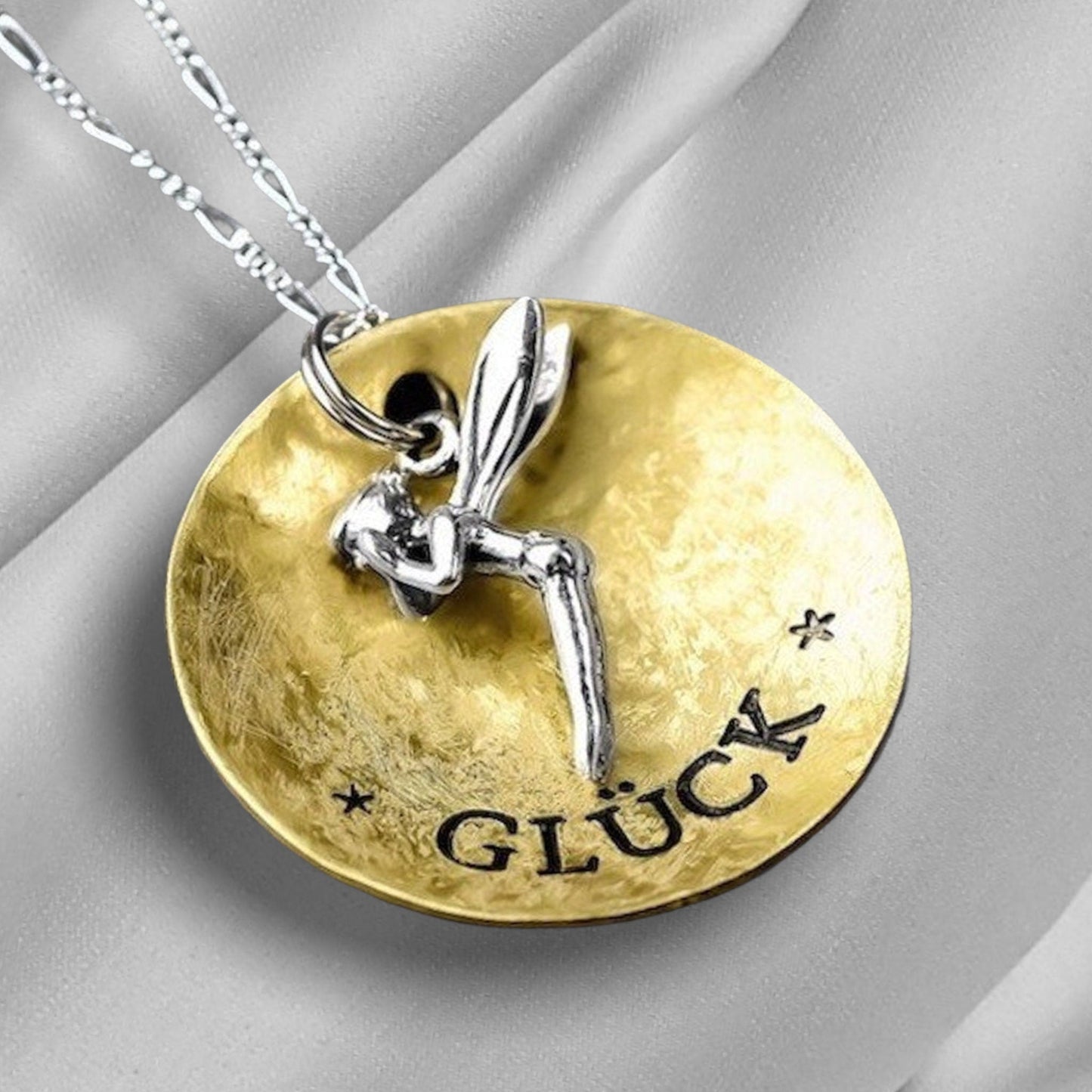 Happiness engraving chain with fairy pendant - 925 sterling silver lucky charm engraving chain - K925-91