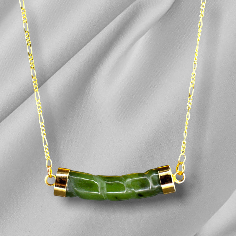 Jade Stab Gold Chain - 925 Sterling Gold Plated Crystal Green Gem Oriental Necklace - K925-93