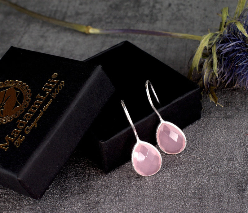 925 Sterling Silver Rose Quartz Earrings - Elegant Gemstone Jewelry Ear925-102