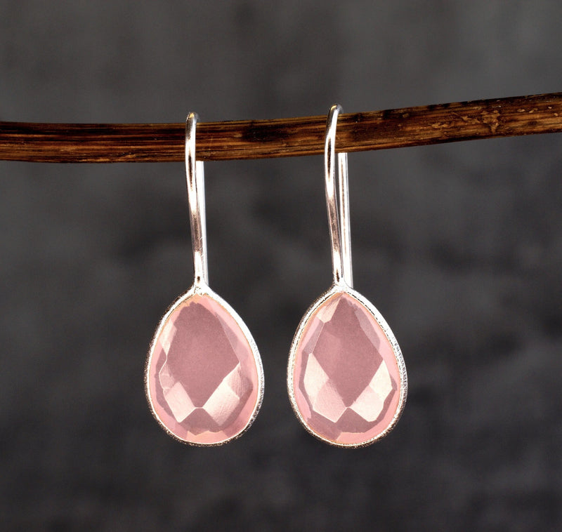 925 Sterling Silver Rose Quartz Earrings - Elegant Gemstone Jewelry Ear925-102