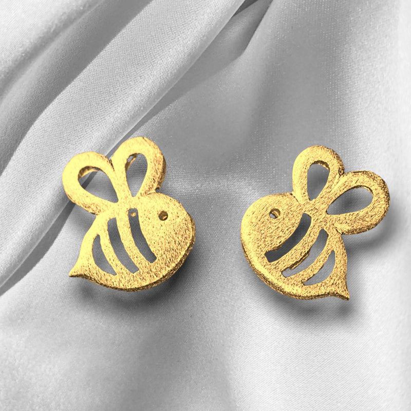 Bee Mini Stud Earrings - 925 Sterling Gold Gilded Earrings - Ear925-98