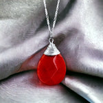 Jade drops Silver chain - 925 Sterling pomegranate Crystal Red gemstone necklace - K925-42