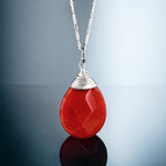 Jade drops Silver chain - 925 Sterling pomegranate Crystal Red gemstone necklace - K925-42