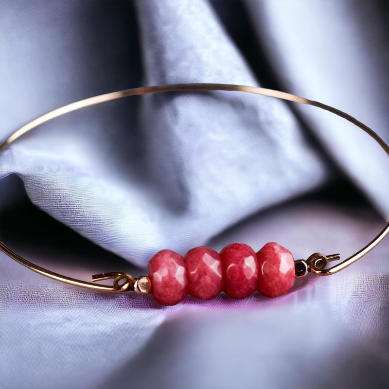 Jade Rondelle Bangle - Rosegold Gold Plated Pomegranate Red Gemstone Jewelry - Retars 47