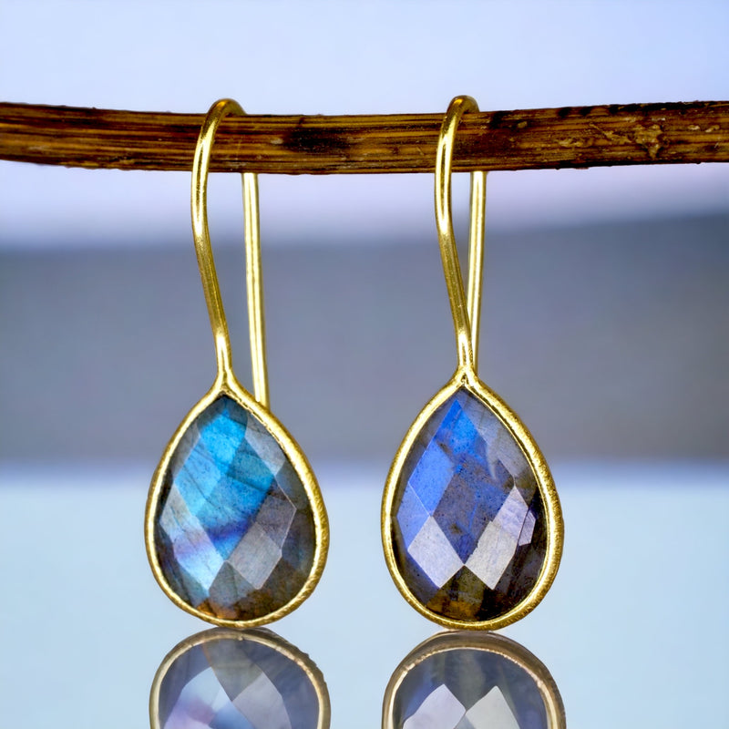 925 Sterling Silver Gold-plated Labradorite Earrings