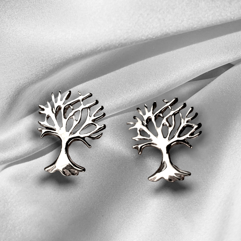 Living Tree Mini Stud Earrings - 925 Sterling Silver Minimalist Small Tree Earrings - Ear925-124