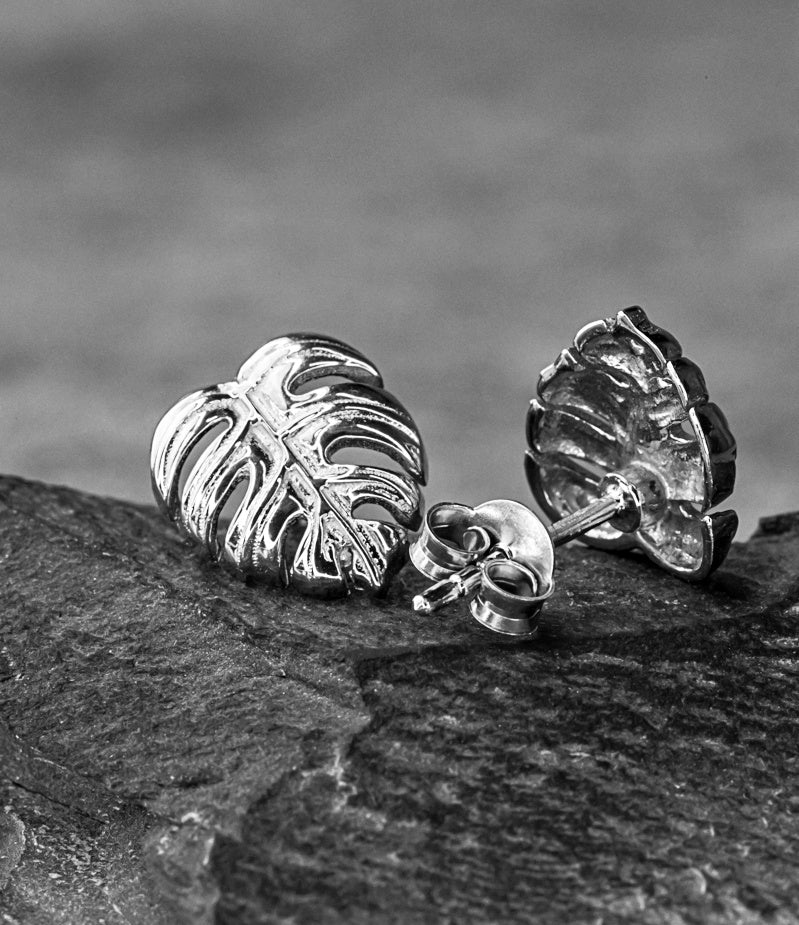 925 sterling silver stud earrings "exotic monstera leaves"