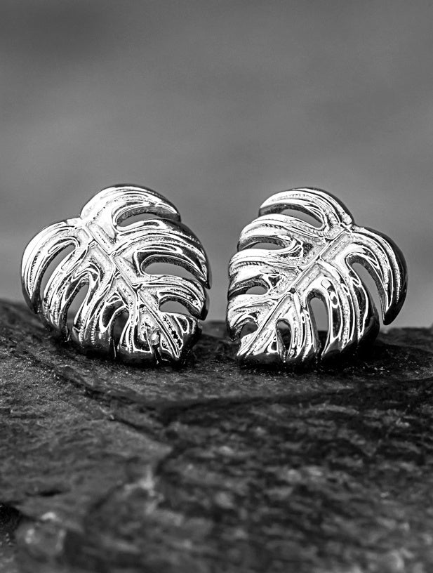 925 sterling silver stud earrings "exotic monstera leaves"