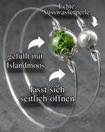 Islandmoos & genuine freshwater pearl bangles in a double pack - silver plated - handmade