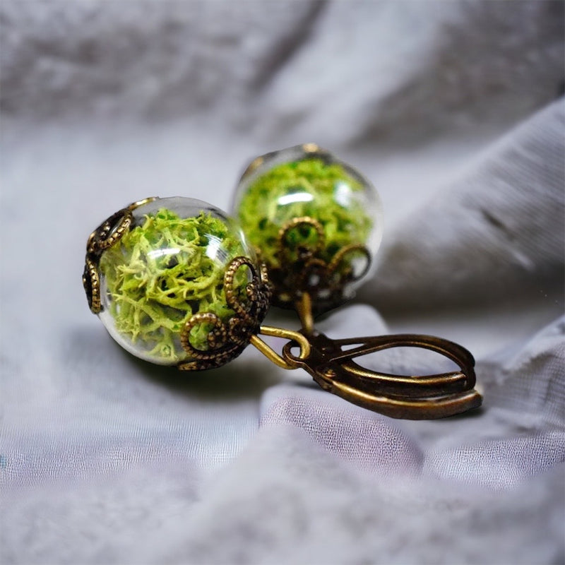 Real moss earrings- Green Iceland moss plants Earrings- VINOHR-17