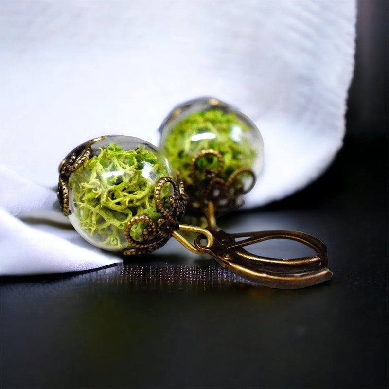 Real moss earrings- Green Iceland moss plants Earrings- VINOHR-17