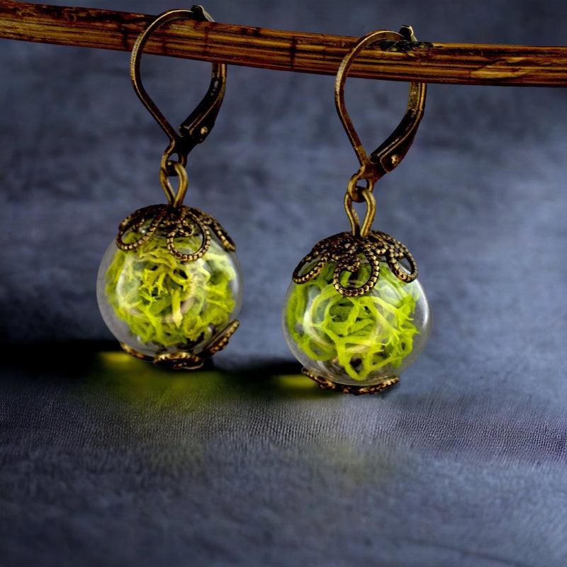 Real moss earrings- Green Iceland moss plants Earrings- VINOHR-17