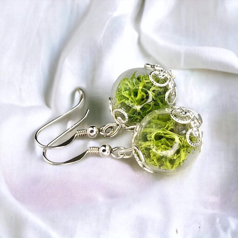 Real Moos Earrings-925 Sterling Silver Jewelry-Botanical Terrarium Earrings-OHR925-10