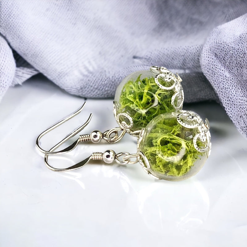 Real Moos Earrings-925 Sterling Silver Jewelry-Botanical Terrarium Earrings-OHR925-10